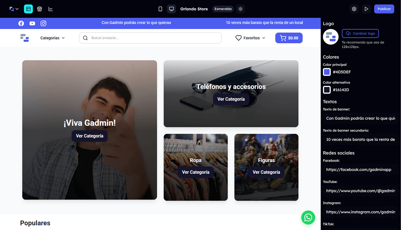 Editor visual para crear tu tienda online sin código